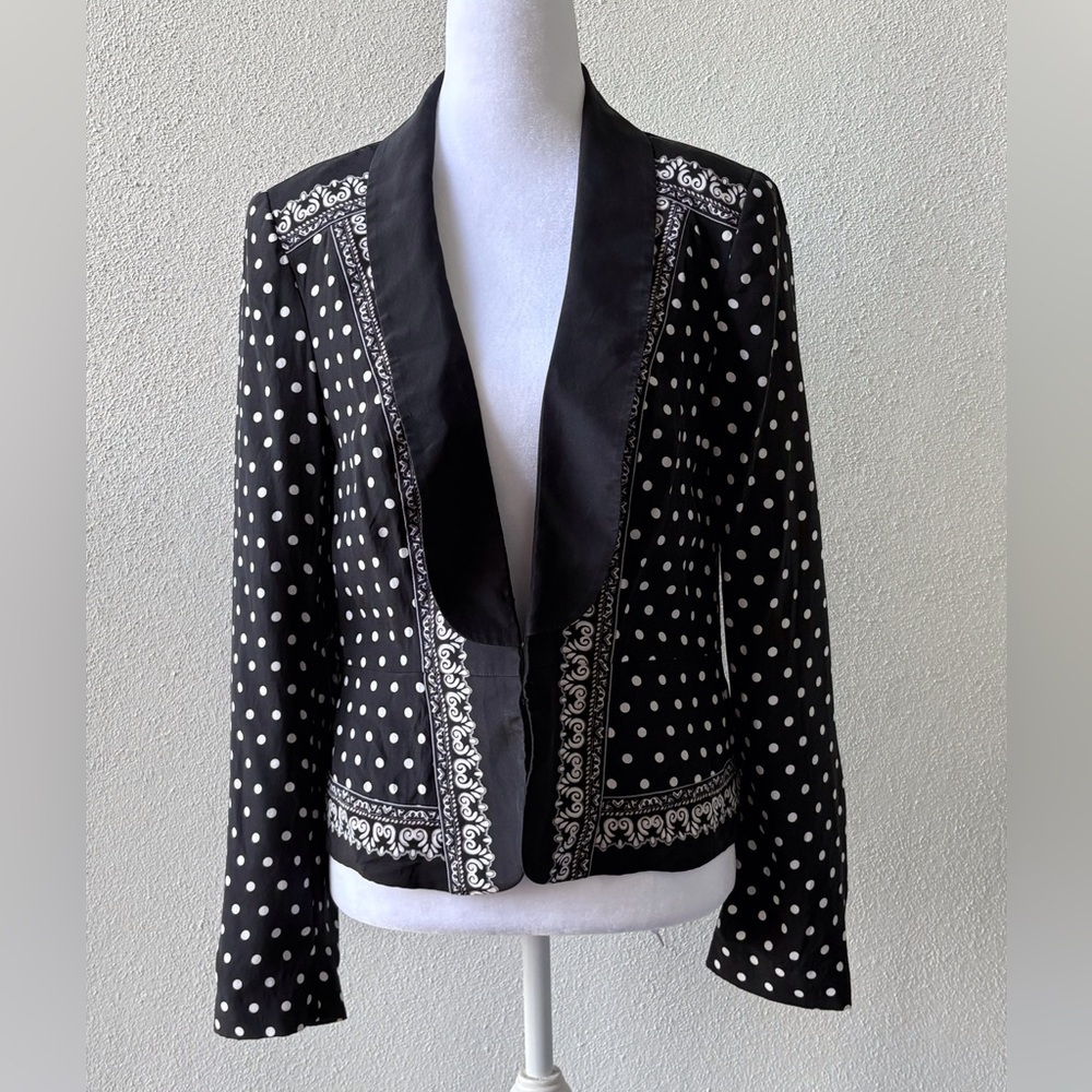 White House Black Market Jacket Size 8 Black/White Polka Dot‎ Silk Career Office